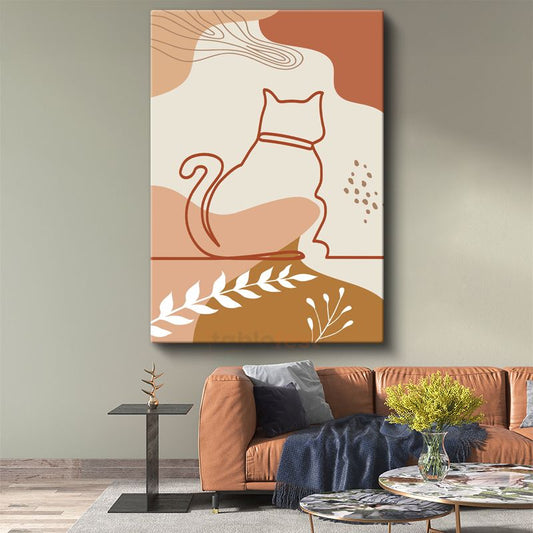 Soyut Kedi - Minimalist Çizgi Sanatı Kanvas Tablo