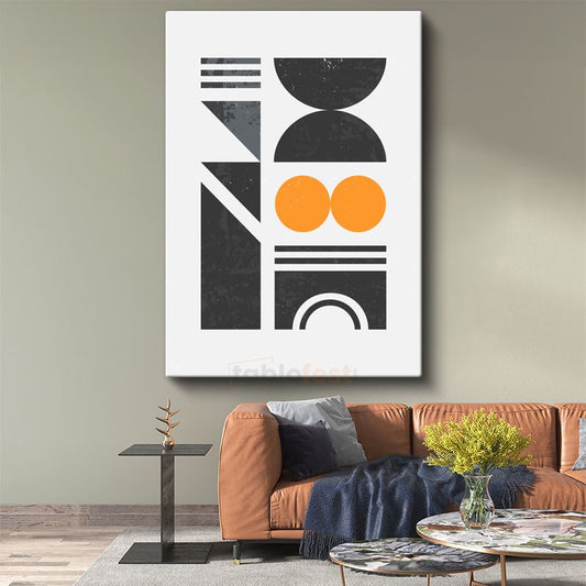 Bauhaus Estetiği - Siyah Turuncu Geometrik Soyut Kompozisyon Kanvas Tablo