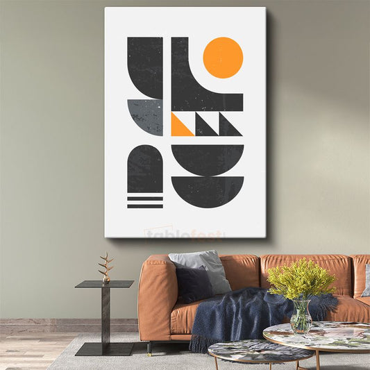 Modern Geometri - Siyah Turuncu Minimalist Şekiller Kanvas Tablo