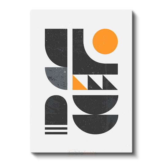 Modern Geometri - Siyah Turuncu Minimalist Şekiller Kanvas Tablo