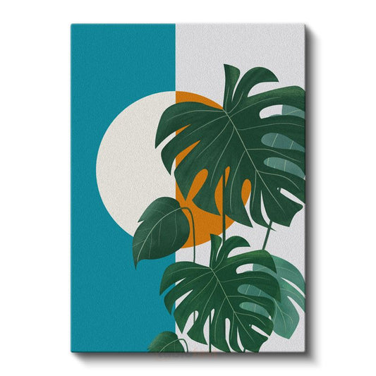 Monstera Yaprakları - Turkuaz Minimalist Kompozisyon Kanvas Tablo