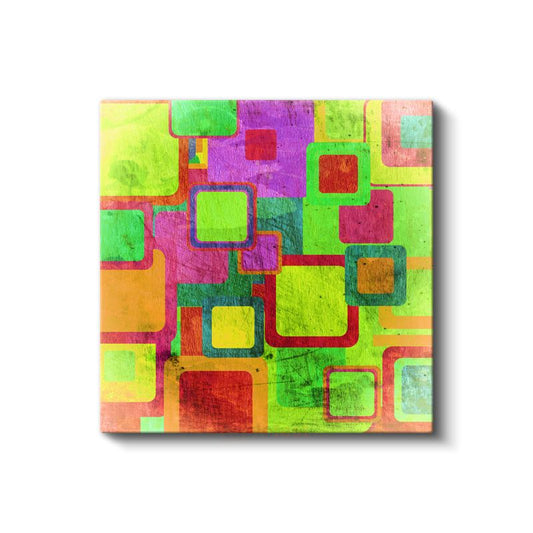Neon Kareler - Retro Geometrik Desen Kanvas Tablo
