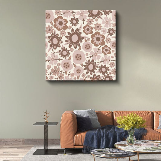 Pastel Çiçek Desenleri - Nötr Tonlarda Minimalist Botanik Kompozisyon Kanvas Tablo