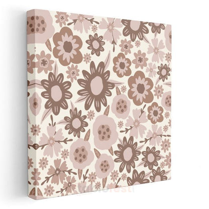 Pastel Çiçek Desenleri - Nötr Tonlarda Minimalist Botanik Kompozisyon Kanvas Tablo