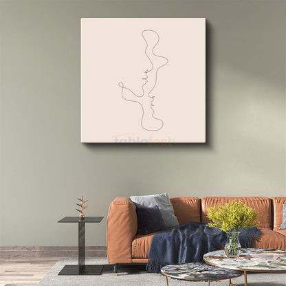 Minimalist Çizgi Sanatı - Tek Çizgi İle Yüz Silueti Modern Tasarım Kanvas Tablo