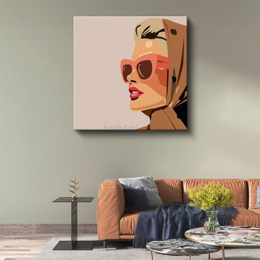 Retro Pop Art Portre - Şık Gözlüklü Vektörel Stilize Figür Kanvas Tablo