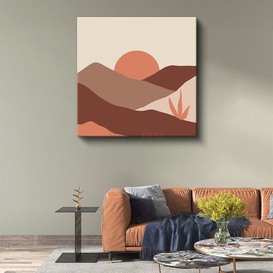 Çöl Günbatımı - Minimalist Dağ Silueti Kanvas Tablo
