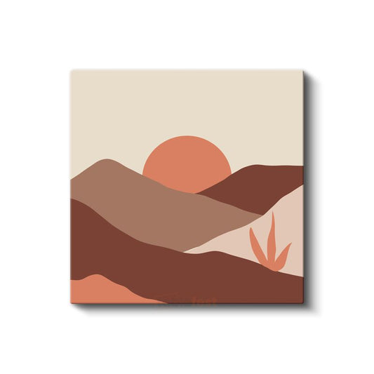 Çöl Günbatımı - Minimalist Dağ Silueti Kanvas Tablo