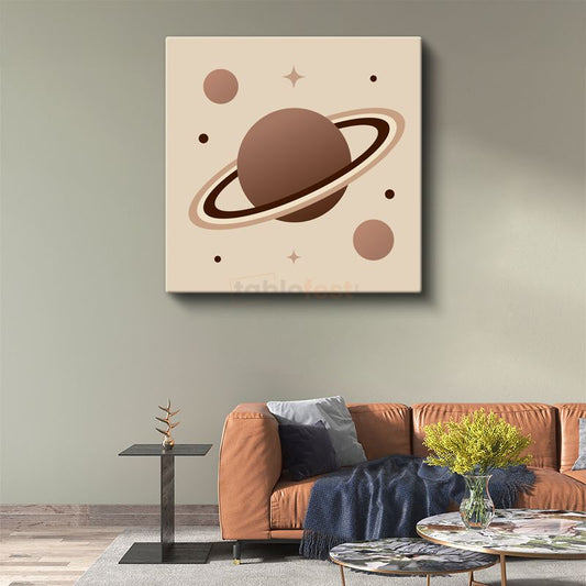 Kozmik Gezegen - Minimalist Kahverengi Tonları Kanvas Tablo