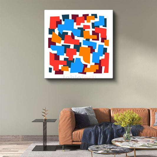 Geometrik Denge - Minimalist Renkli Bloklar Soyut Kanvas Tablo