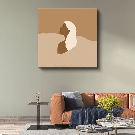 Minimalist Silüet - Toprak Tonlarında Soyut Profil Kanvas Tablo