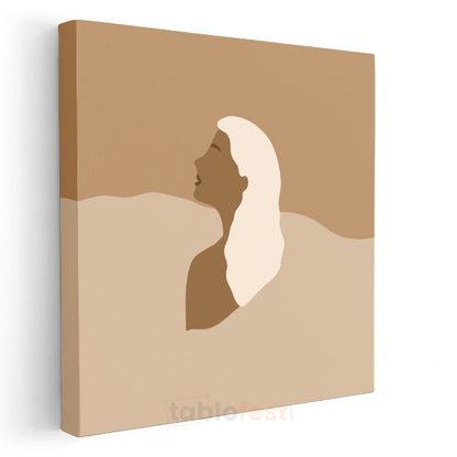 Minimalist Silüet - Toprak Tonlarında Soyut Profil Kanvas Tablo