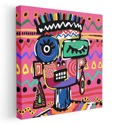 Renkli Maske - Modern Tribal Soyut Portre Kanvas Tablo