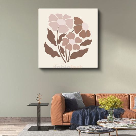 Pastel Çiçekler - Minimalist Botanik Desen Kanvas Tablo