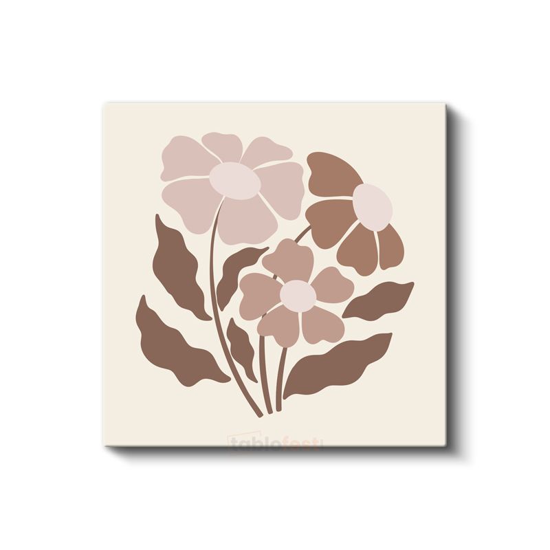 Pastel Çiçekler - Minimalist Botanik Desen Kanvas Tablo