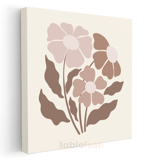 Pastel Çiçekler - Minimalist Botanik Desen Kanvas Tablo