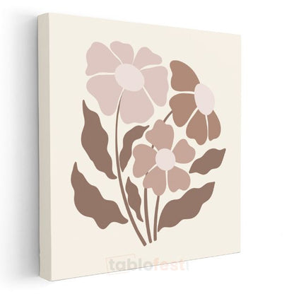 Pastel Çiçekler - Minimalist Botanik Desen Kanvas Tablo