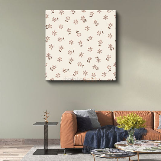Minimalist Çiçek Deseni - Zarif Kahverengi Detaylar Kanvas Tablo