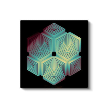 Geometrik Küp İllüzyon - Neon Renkli 3D Tasarım Kanvas Tablo