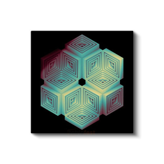 Geometrik Küp İllüzyon - Neon Renkli 3D Tasarım Kanvas Tablo