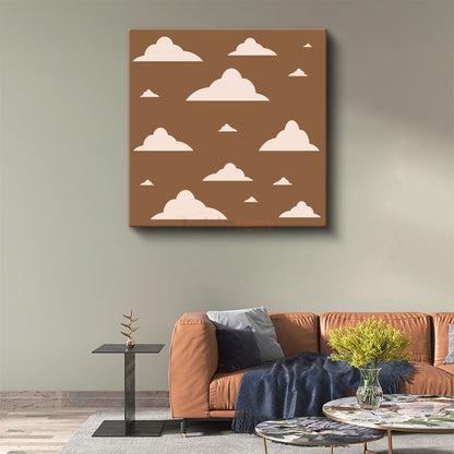 Minimalist Bulutlar - Kahverengi Gökyüzü Soyut Desen Kanvas Tablo