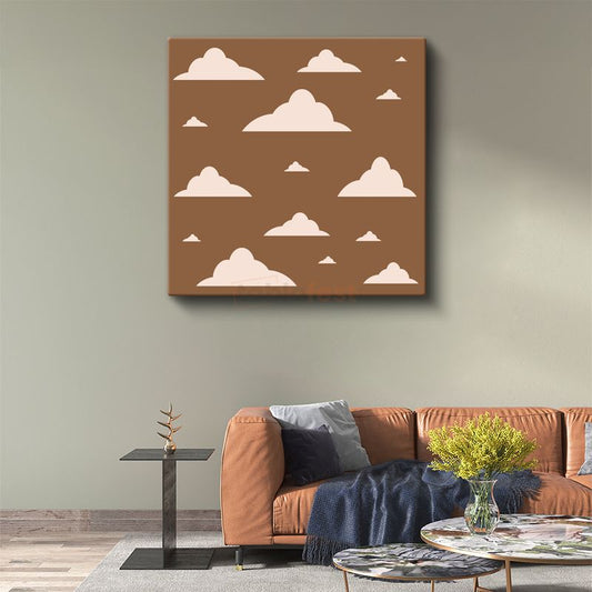 Minimalist Bulutlar - Kahverengi Gökyüzü Soyut Desen Kanvas Tablo