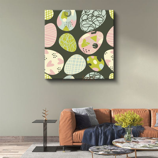 Modern Yumurta Desenleri - Pastel Renkli Soyut Kompozisyon Kanvas Tablo