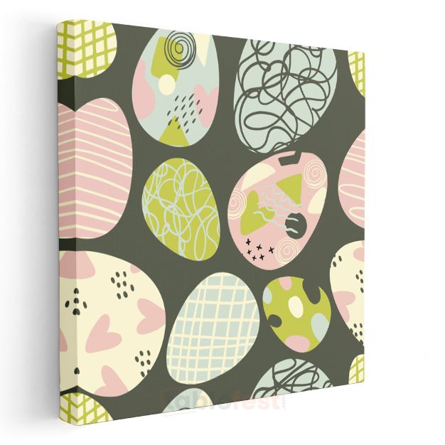 Modern Yumurta Desenleri - Pastel Renkli Soyut Kompozisyon Kanvas Tablo