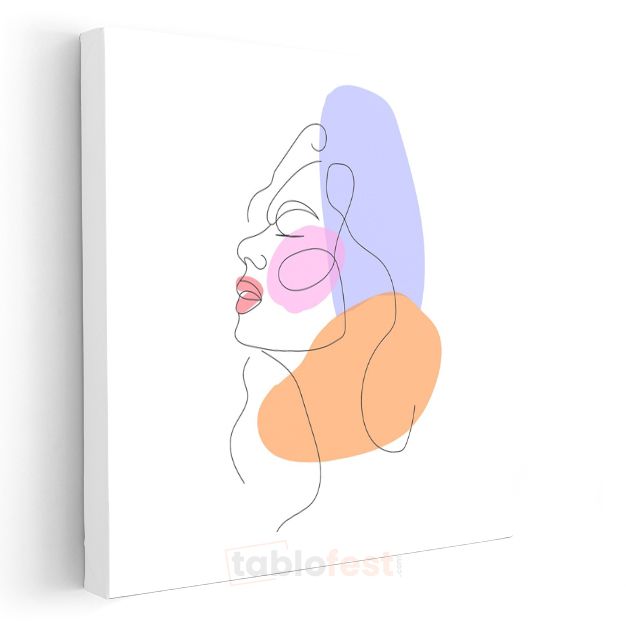 Minimalist Portre - Tek Çizgi Tekniği Renkli Lekeler Kanvas Tablo