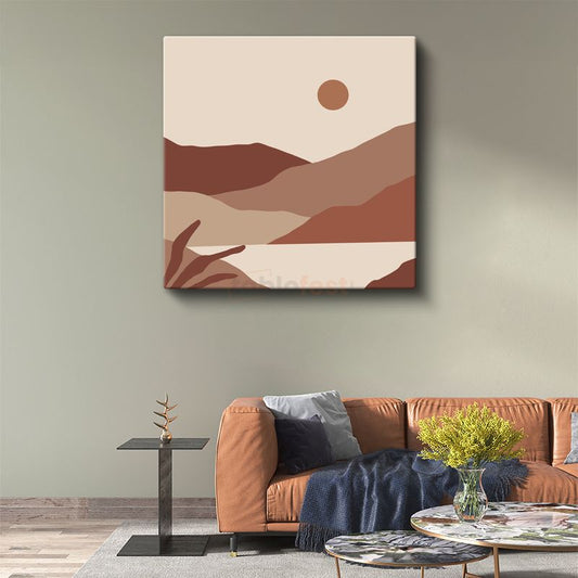 Minimalist Dağ Silueti - Toprak Tonları Soyut Manzara Kanvas Tablo
