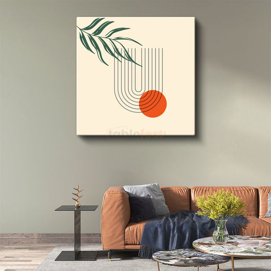 Yaprak ve Çizgiler - Modern Minimalist Kompozisyon Kanvas Tablo