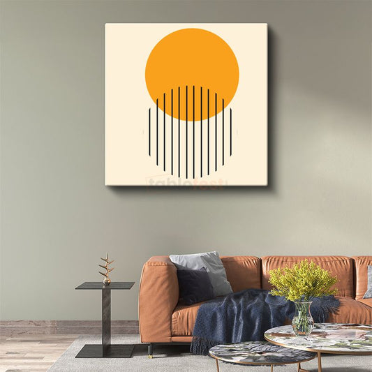 Güneş Silüeti - Turuncu Daire ve Dikey Çizgili Minimalist Kanvas Tablo