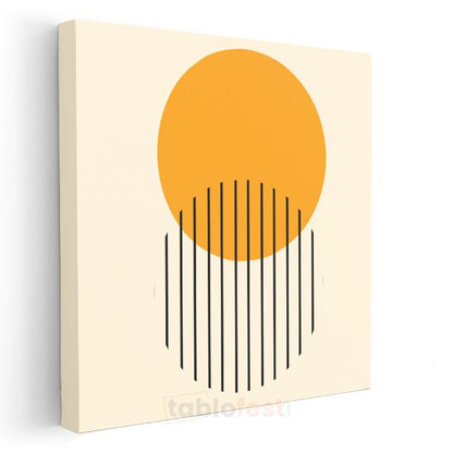 Güneş Silüeti - Turuncu Daire ve Dikey Çizgili Minimalist Kanvas Tablo