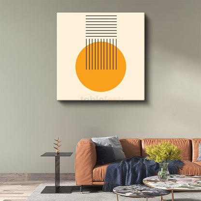 Dairesel Denge - Turuncu Küre ve Çizgi Detaylı Minimalist Kanvas Tablo
