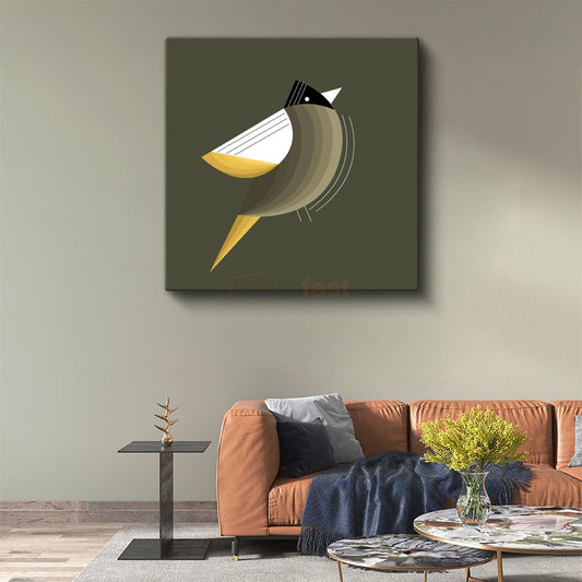Geometrik Kuş - Minimalist Sarı Siyah Çizgiler Kanvas Tablo