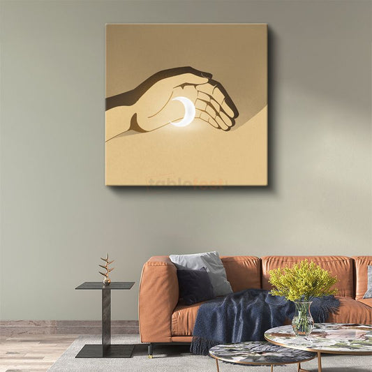 Ay Işığı Avuçta - Minimalist El Siluetleri Kanvas Tablo