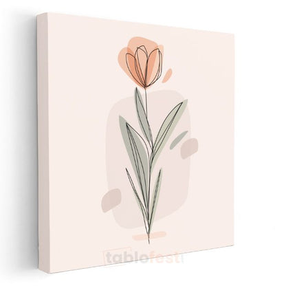 Soyut Lale - Pastel Tonlarda Minimalist Çiçek Kanvas Tablo