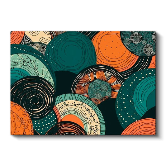 Spiral Dalgalar - Turuncu ve Yeşil Tonlarda Geometrik Desenli Kanvas Tablo