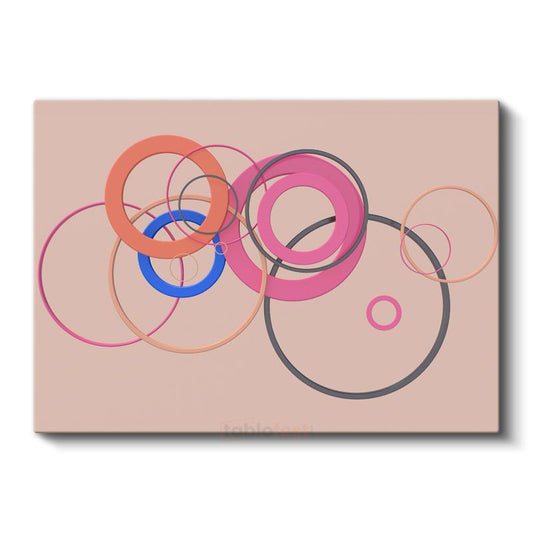 Minimalist Halkalar - Pembe ve Mavi Tonlarda Geometrik Daire Kompozisyonu Kanvas Tablo