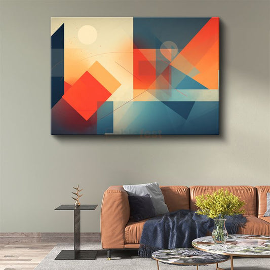 Geometrik Soyutlama - Turuncu ve Mavi Tonlarda Minimalist Kompozisyon Kanvas Tablo