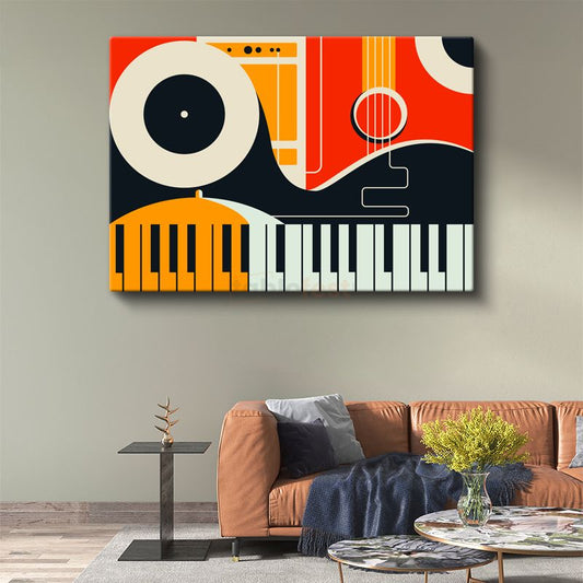 Müzik Enstrümanları - Modern Geometrik Kompozisyon Kanvas Tablo