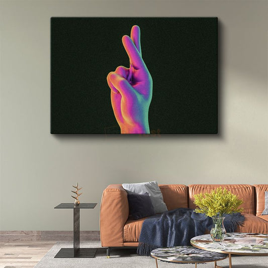 Neon El - Gökkuşağı Renklerinde Minimalist Kanvas Tablo