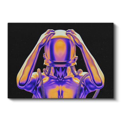 Kozmik Astronot - Neon Renkli Dijital Sanat Kanvas Tablo