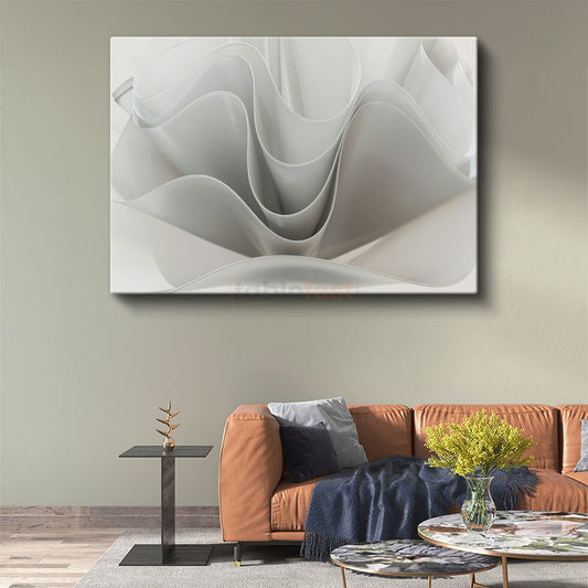 Beyaz Kıvrımlar - Minimalist Geometrik Form Kanvas Tablo