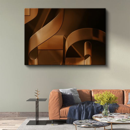 Bronz Geometri - Modern 3D Formlar Kanvas Tablo