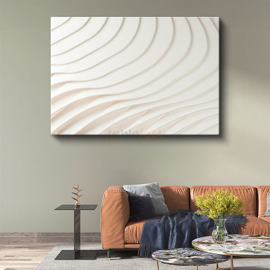 Minimalist Dalgalar - Beyaz 3D Çizgisel Desen Kanvas Tablo