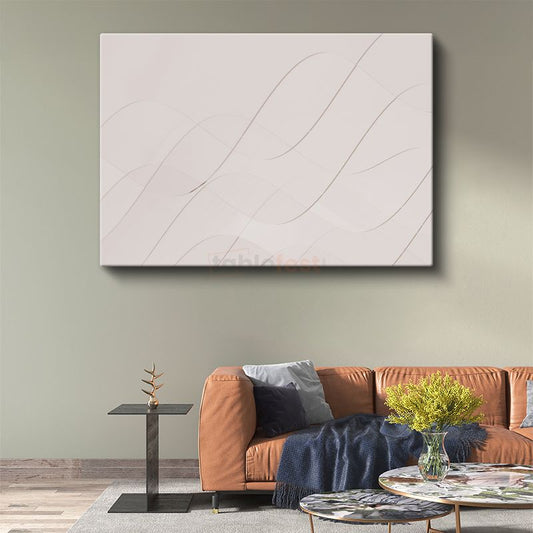 İnce Çizgiler - Bej Zeminde Minimalist Dalgalı Desenler Kanvas Tablo