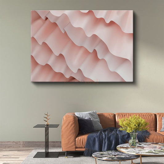 Dalgalı Katmanlar - Pembe Tonlarında Minimalist Geometri Kanvas Tablo