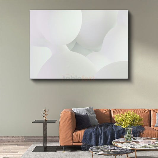 Beyaz Huzur - Minimalist Yumuşak Formlar Monokrom Kanvas Tablo
