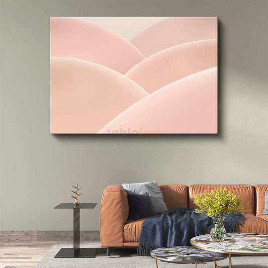 Yumuşak Dalgalar - Pembe Tonlarında Minimalist Geometri Kanvas Tablo